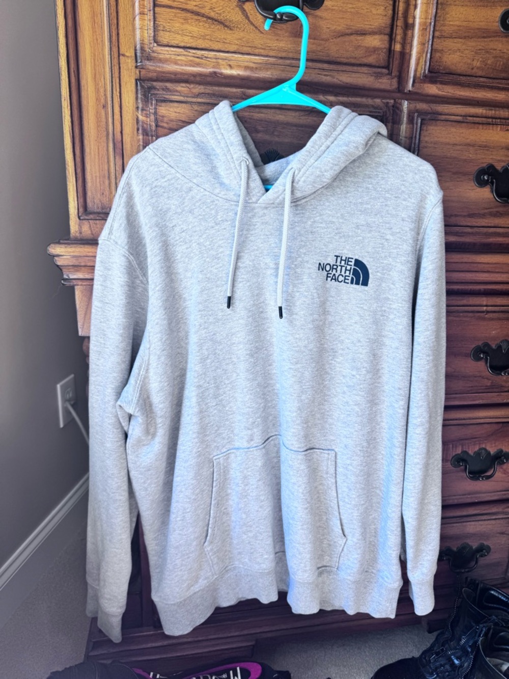The North Face Light Gray Pullover Hoodie with Black Logo